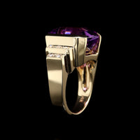 14K Yellow Gold Estate Amethyst and Diamond Ring