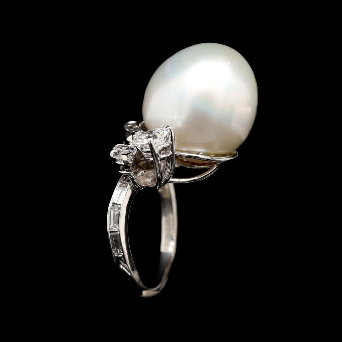 Platinum Estate Cultured South Sea Pearl and Diamond Ring