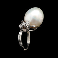 Platinum Estate Cultured South Sea Pearl and Diamond Ring