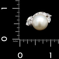 Platinum Estate Cultured South Sea Pearl and Diamond Ring