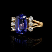 18K Yellow Gold Estate Tanzanite and Diamond Ring