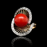18K Yellow Gold and Platinum Estate Coral Ring