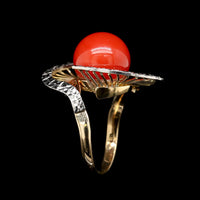 18K Yellow Gold and Platinum Estate Coral Ring