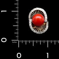 18K Yellow Gold and Platinum Estate Coral Ring