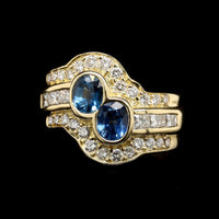 18K Yellow Gold Estate Sapphire and Diamond Ring