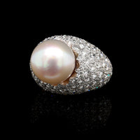 Platinum Estate Cultured South Sea Pearl and Diamond Ring