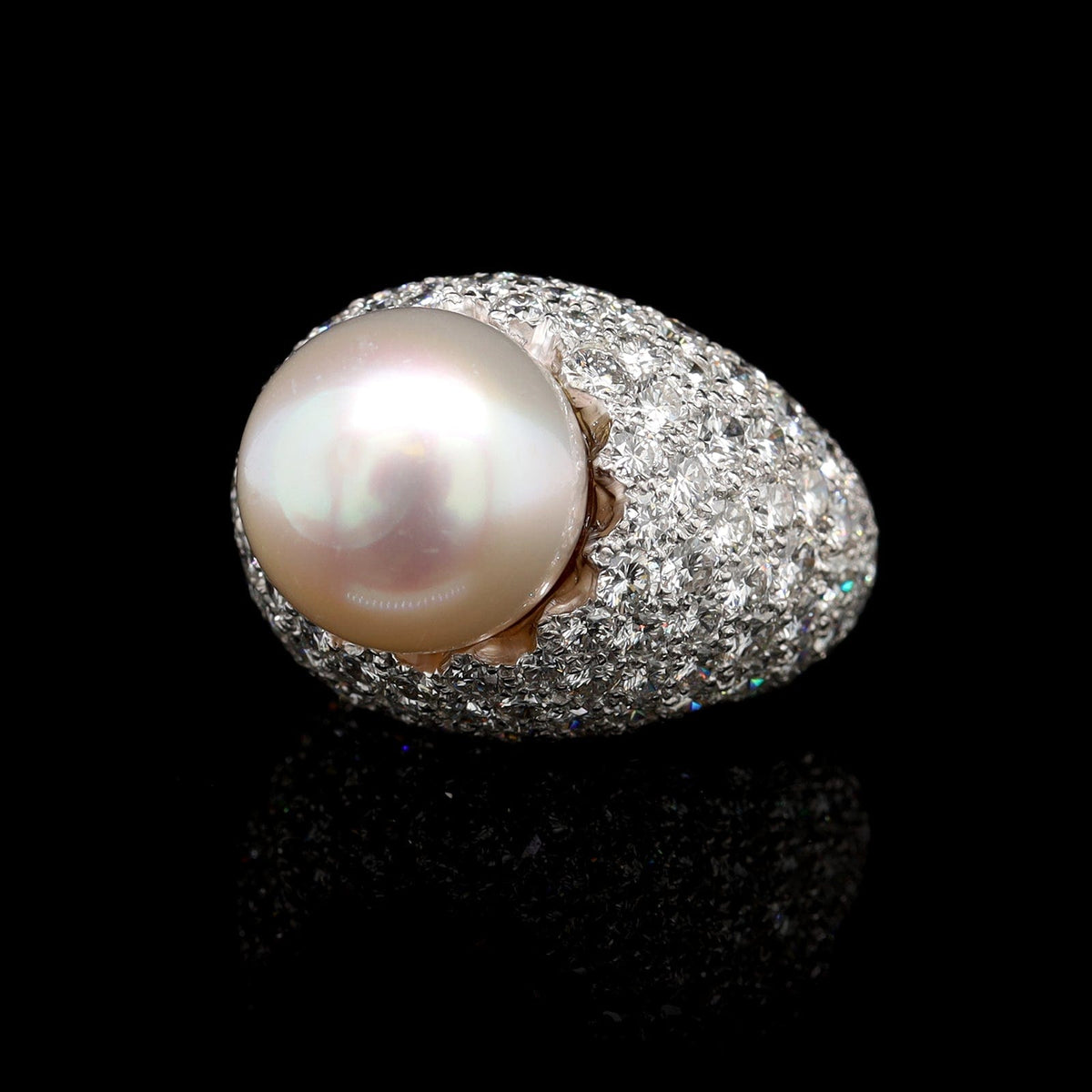 Platinum Estate Cultured South Sea Pearl and Diamond Ring