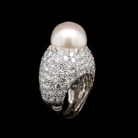 Platinum Estate Cultured South Sea Pearl and Diamond Ring