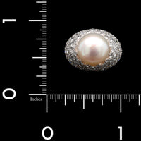 Platinum Estate Cultured South Sea Pearl and Diamond Ring