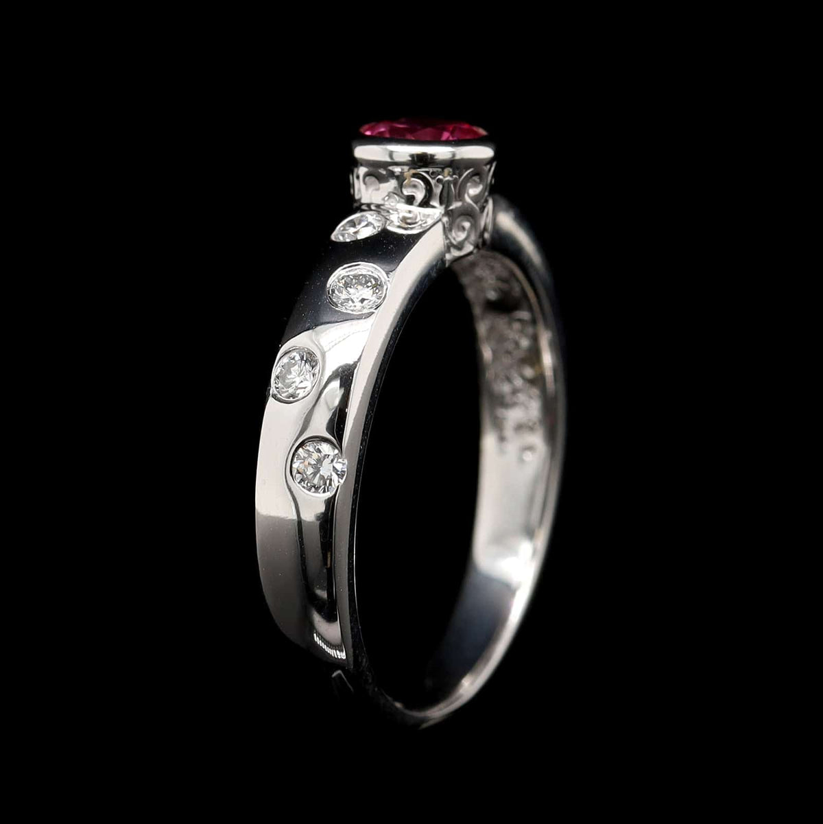 14K White Gold Estate Pink Sapphire and Diamond Ring