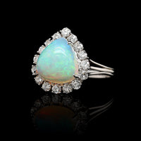 18K White Gold Estate Opal and Diamond Ring