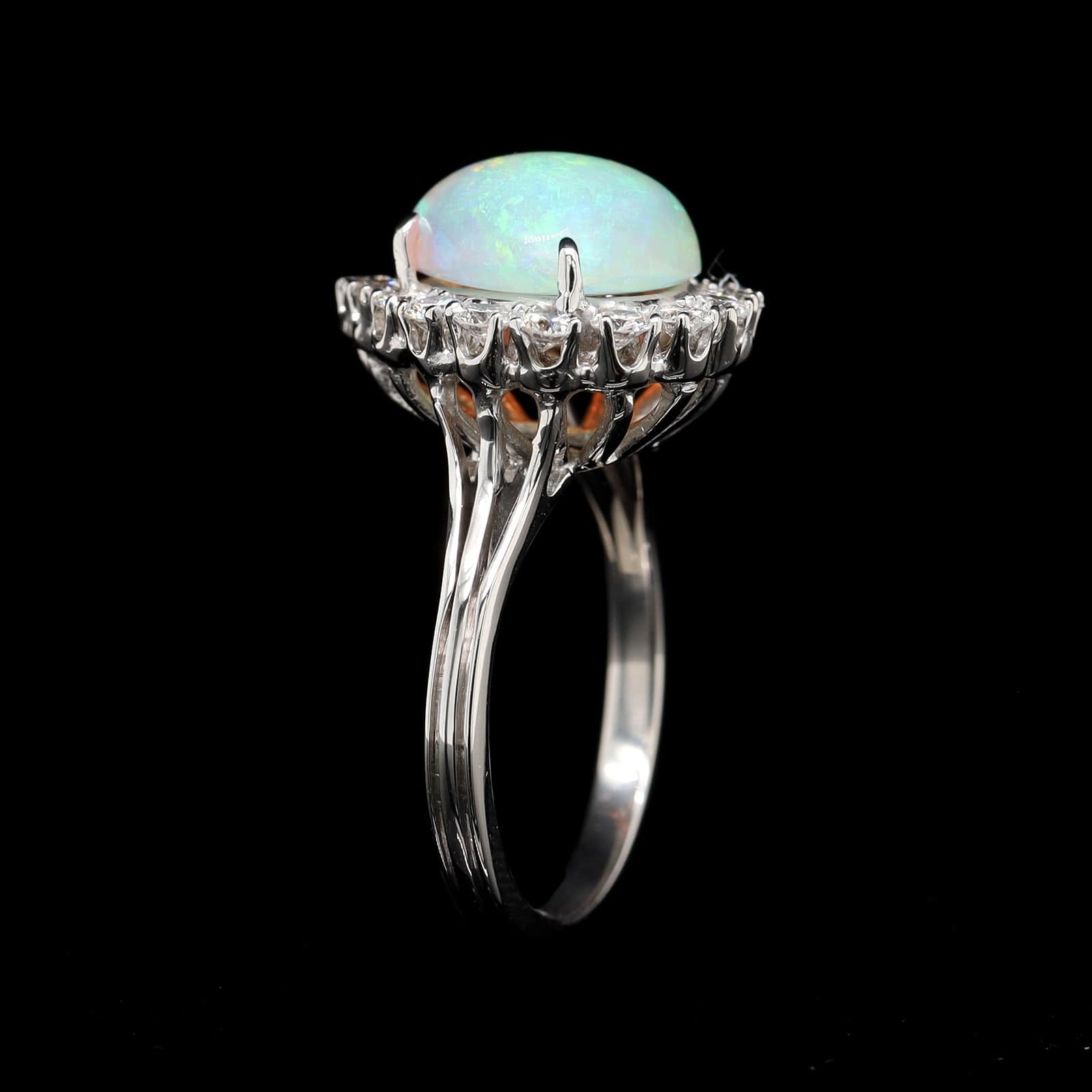 18K White Gold Estate Opal and Diamond Ring