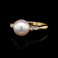 Mikimoto 18K Yellow Gold Estate Akoya Cultured Pearl and Diamond Ring