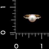 Mikimoto 18K Yellow Gold Estate Akoya Cultured Pearl and Diamond Ring