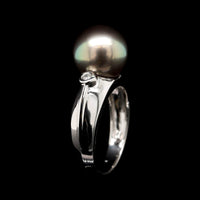 18K White Gold Estate Tahitian Cultured South Sea Pearl and Diamond Ring