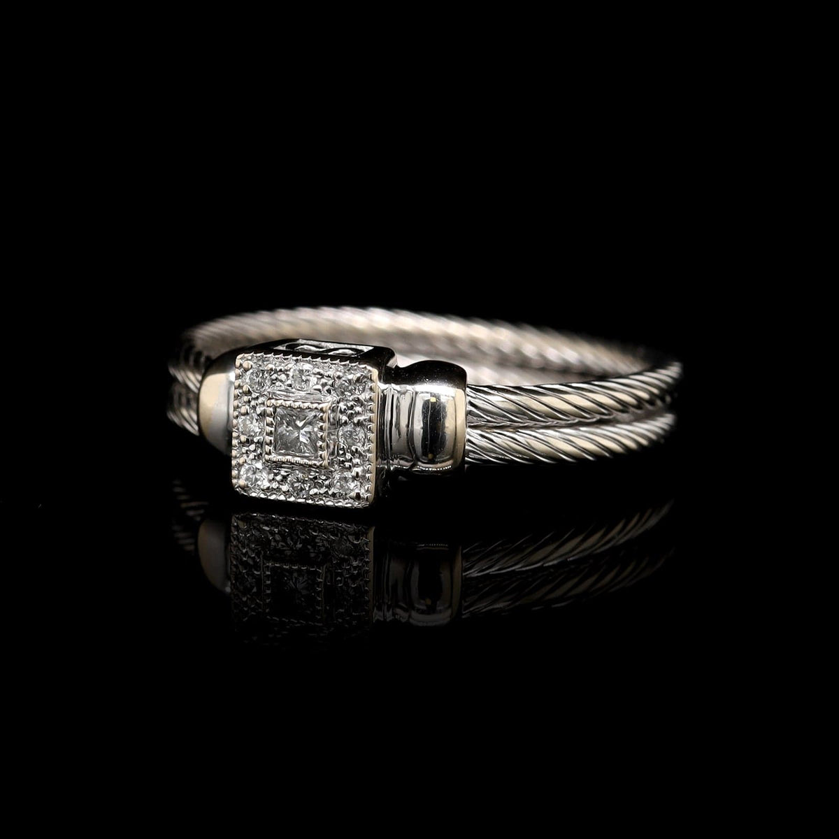 18K White Gold Estate Diamond Double Rope Ring