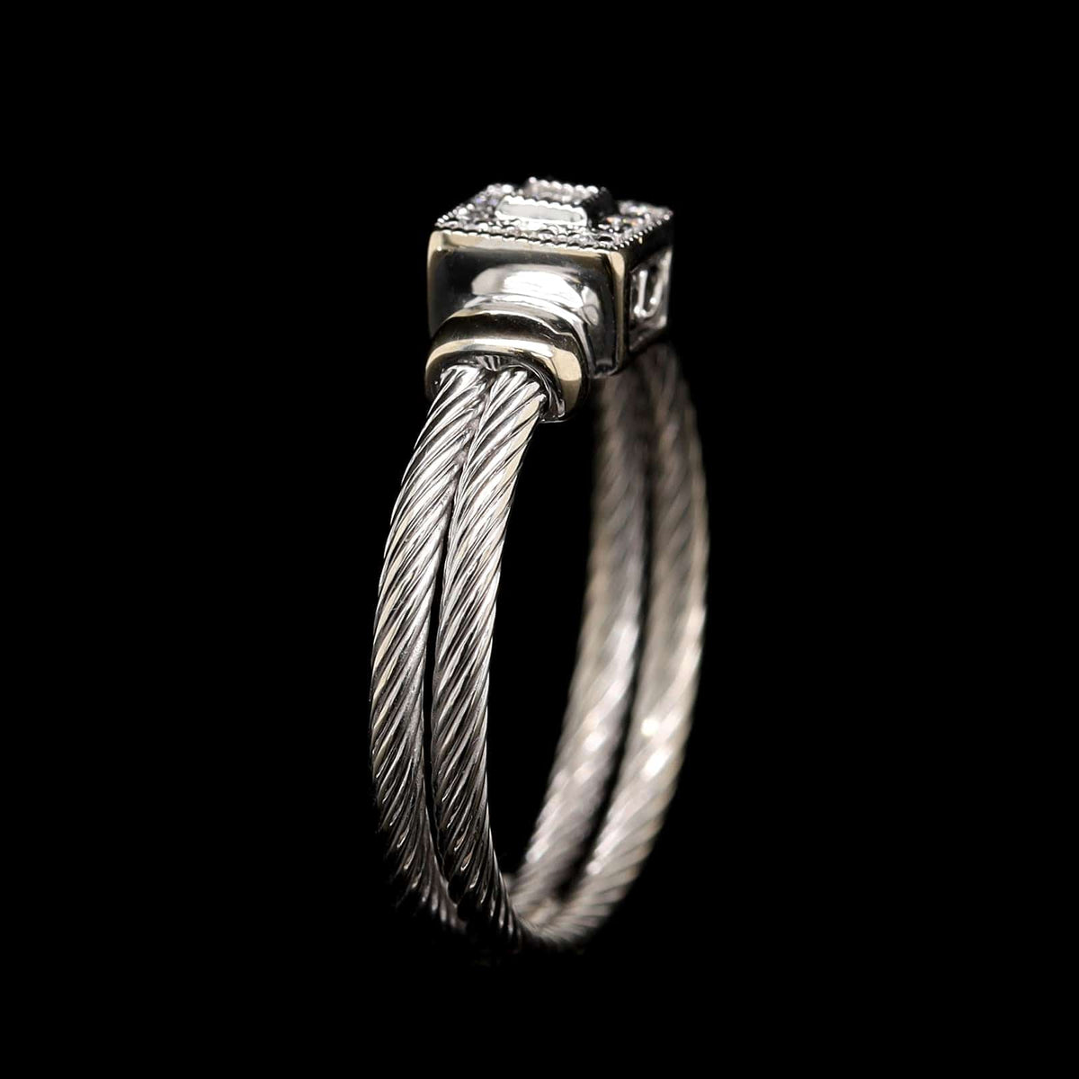 18K White Gold Estate Diamond Double Rope Ring