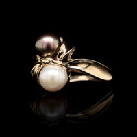 14K Yellow Gold Estate Cultured Black Pearl Ring