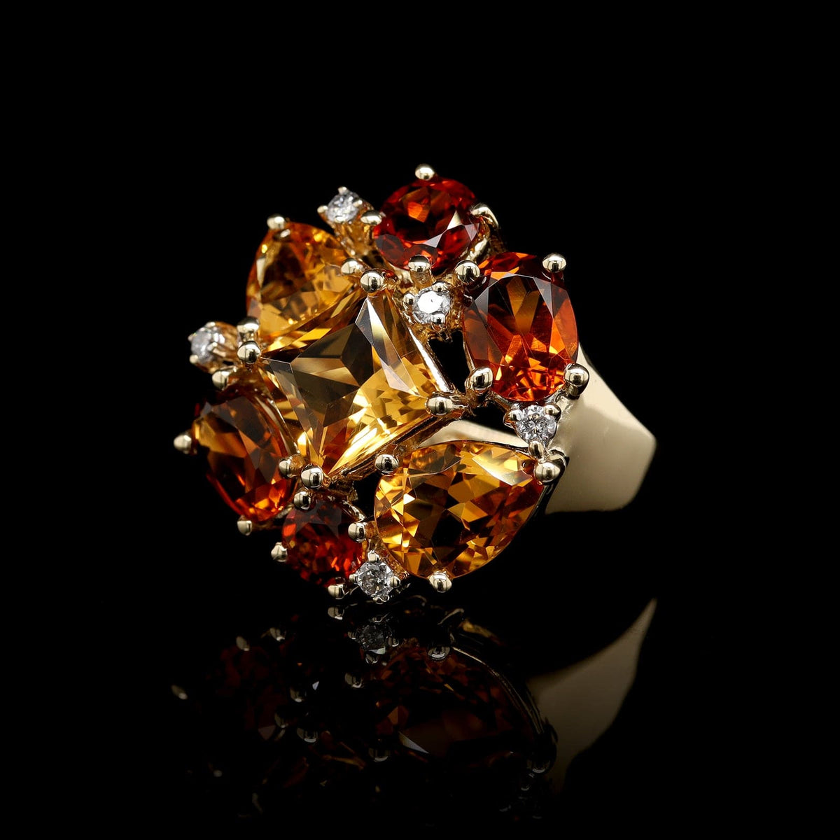14K Yellow Gold Estate Citrine and Diamond Ring