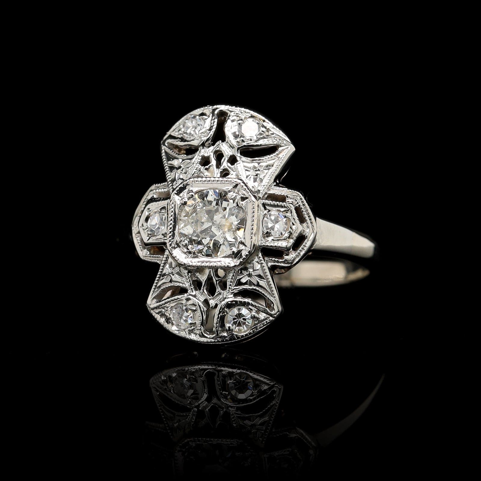 Vintage 14K White Gold Estate Diamond Ring