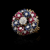 18K Yellow Gold Estate Sapphire, Ruby and Diamond Ring