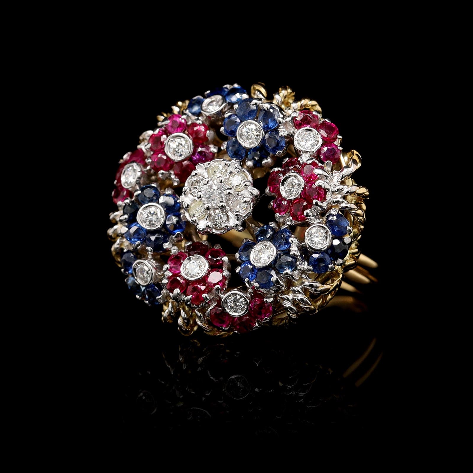 18K Yellow Gold Estate Sapphire, Ruby and Diamond Ring