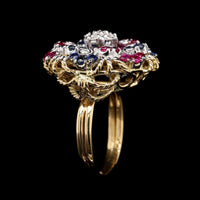 18K Yellow Gold Estate Sapphire, Ruby and Diamond Ring