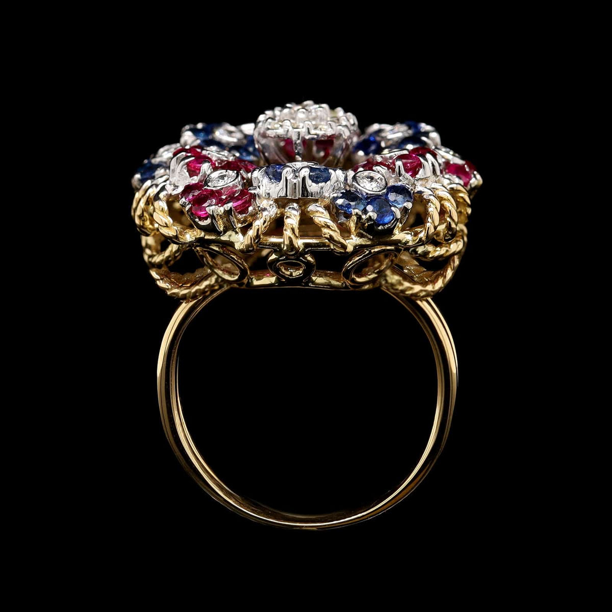 18K Yellow Gold Estate Sapphire, Ruby and Diamond Ring