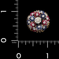 18K Yellow Gold Estate Sapphire, Ruby and Diamond Ring