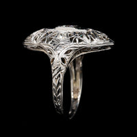 Vintage 18K White Gold Estate Sapphire and Diamond Filigree Ring