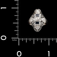 Vintage 18K White Gold Estate Sapphire and Diamond Filigree Ring