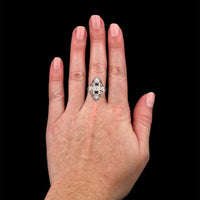Vintage 18K White Gold Estate Sapphire and Diamond Filigree Ring