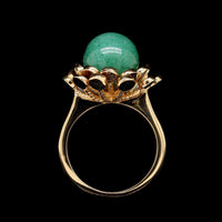 18K Yellow Gold Estate Aventurine Bead Flower Ring