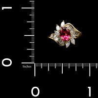 18K Yellow Gold Estate Pink Tourmaline and Diamond Ring