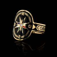 FoundRae 18K Yellow Gold Estate Black Eternal Compass Enamel Cigar Band