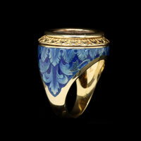 18K Yellow Gold Estate Roman Style Coin and Enamel Ring
