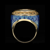 18K Yellow Gold Estate Roman Style Coin and Enamel Ring