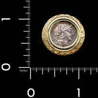 18K Yellow Gold Estate Roman Style Coin and Enamel Ring