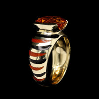 14K Yellow Gold Estate Citrine and Enamel Ring