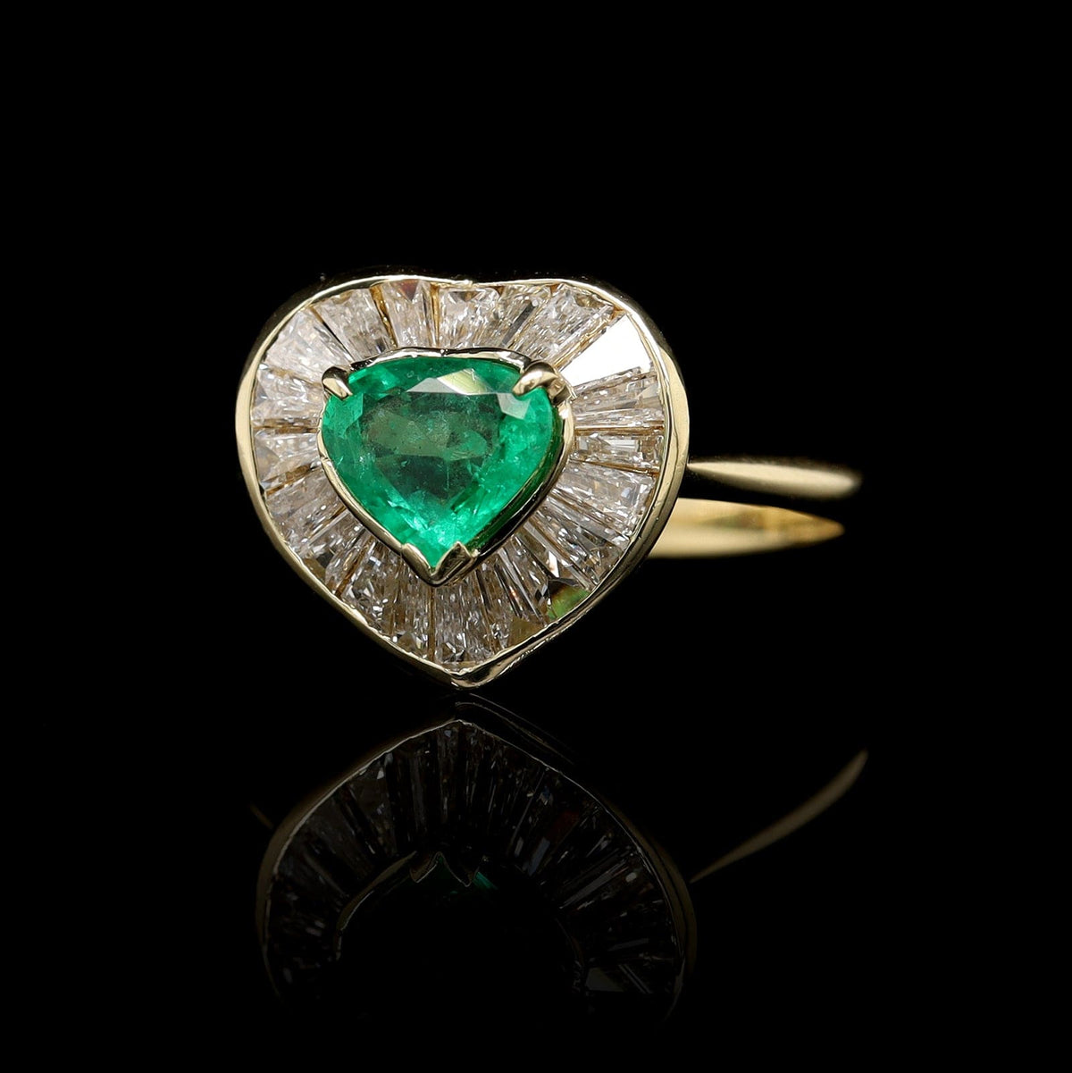 14K Yellow Gold Estate Emerald and Diamond Heart Ring
