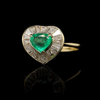 14K Yellow Gold Estate Emerald and Diamond Heart Ring