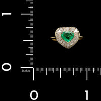 14K Yellow Gold Estate Emerald and Diamond Heart Ring