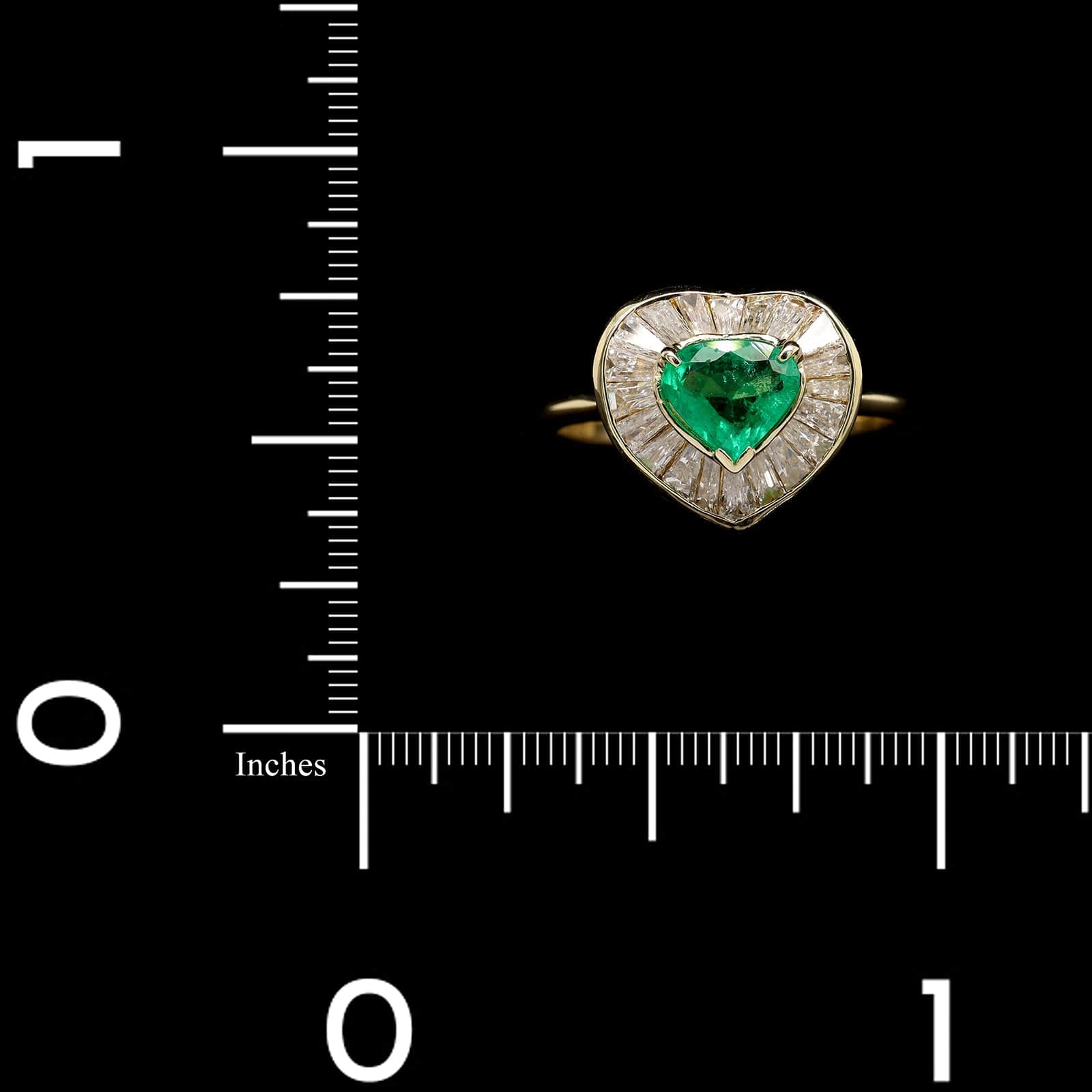 14K Yellow Gold Estate Emerald and Diamond Heart Ring