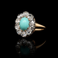 Vintage 14K Yellow Gold Estate Turquoise and Diamond Ring