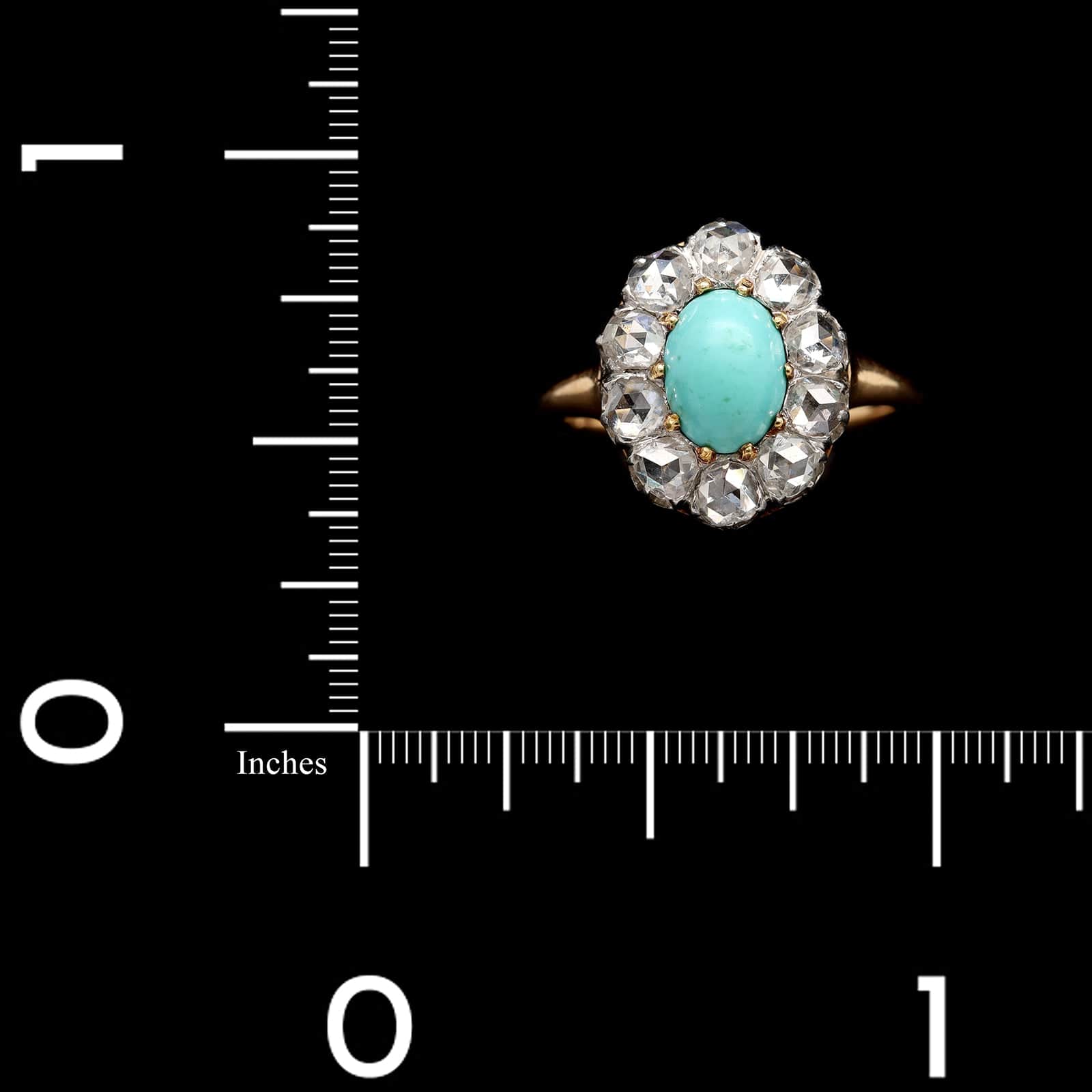 Vintage 14K Yellow Gold Estate Turquoise and Diamond Ring