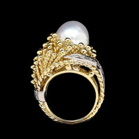 Vintage 18K Two-tone Gold Estate Cultured Pearl and Diamond Ring