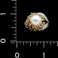 Vintage 18K Two-tone Gold Estate Cultured Pearl and Diamond Ring