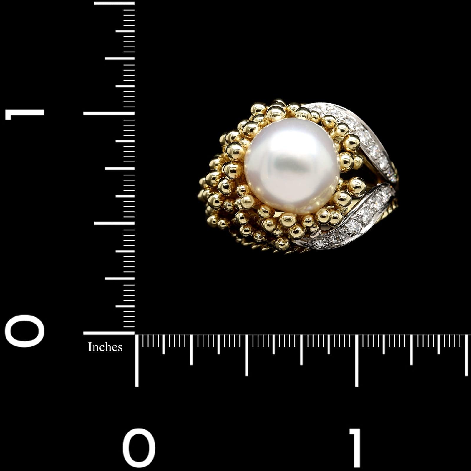 Vintage 18K Two-tone Gold Estate Cultured Pearl and Diamond Ring
