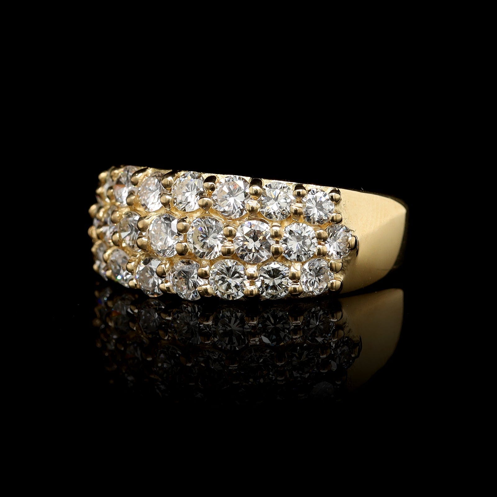 18K Yellow Gold Estate Diamond Three Row Ring