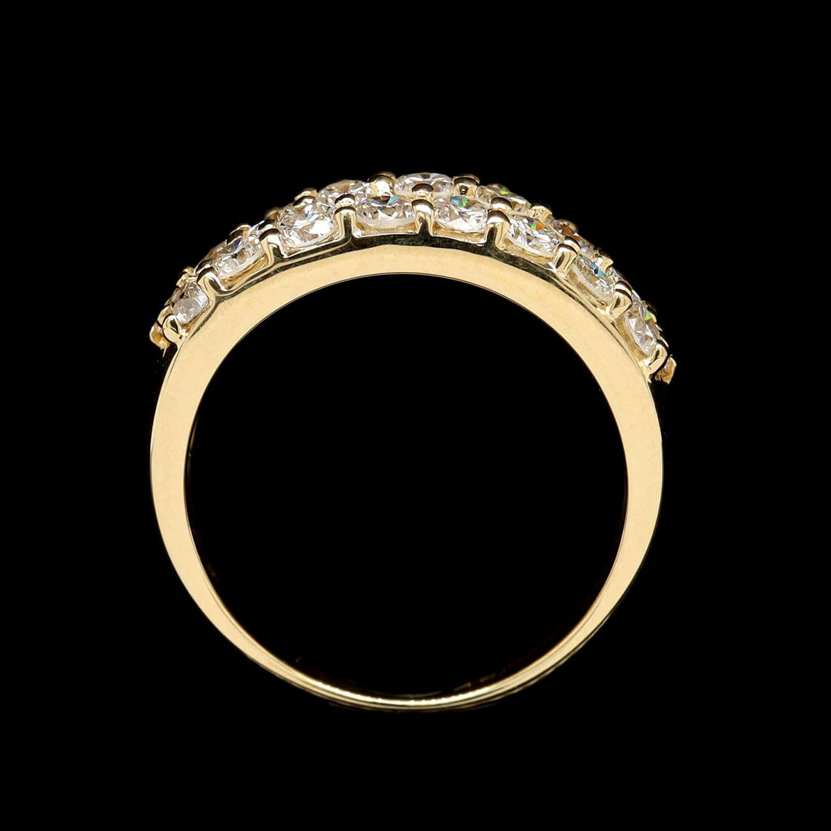 18K Yellow Gold Estate Diamond Three Row Ring